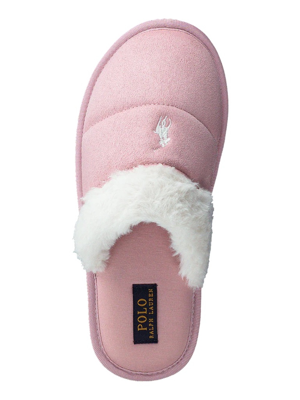 Polo by Ralph Lauren Pink Slide Slippers with White Faux-Fur Trim